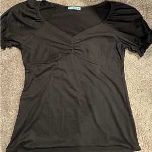 P.S. Kate Elegant Black Ruched Short Sleeve Top
